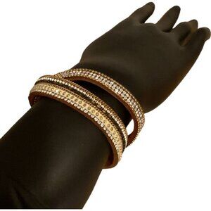 Crystal & Faux Leather Wrap Bracelet